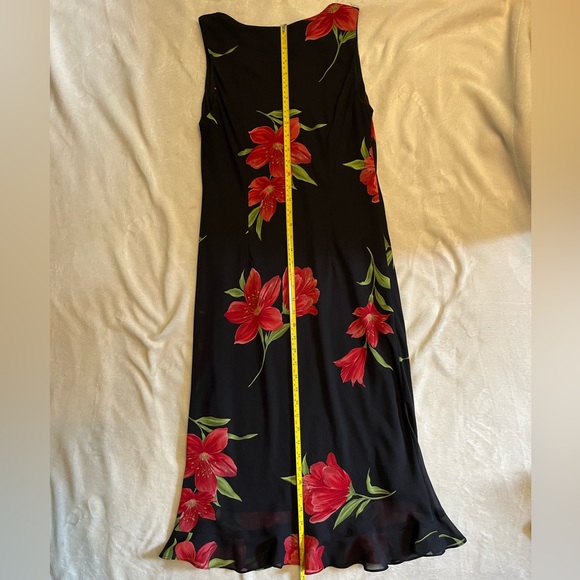 Vintage Studio I Midi Floral Dress Gown Black Flowy Size 8 - Picture 2 of 4